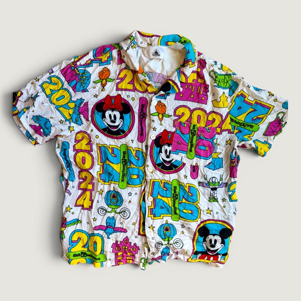 Disney World 2024 Mickey Minnie Buzz Lightyear Button Down Shirt Large SKU 0169